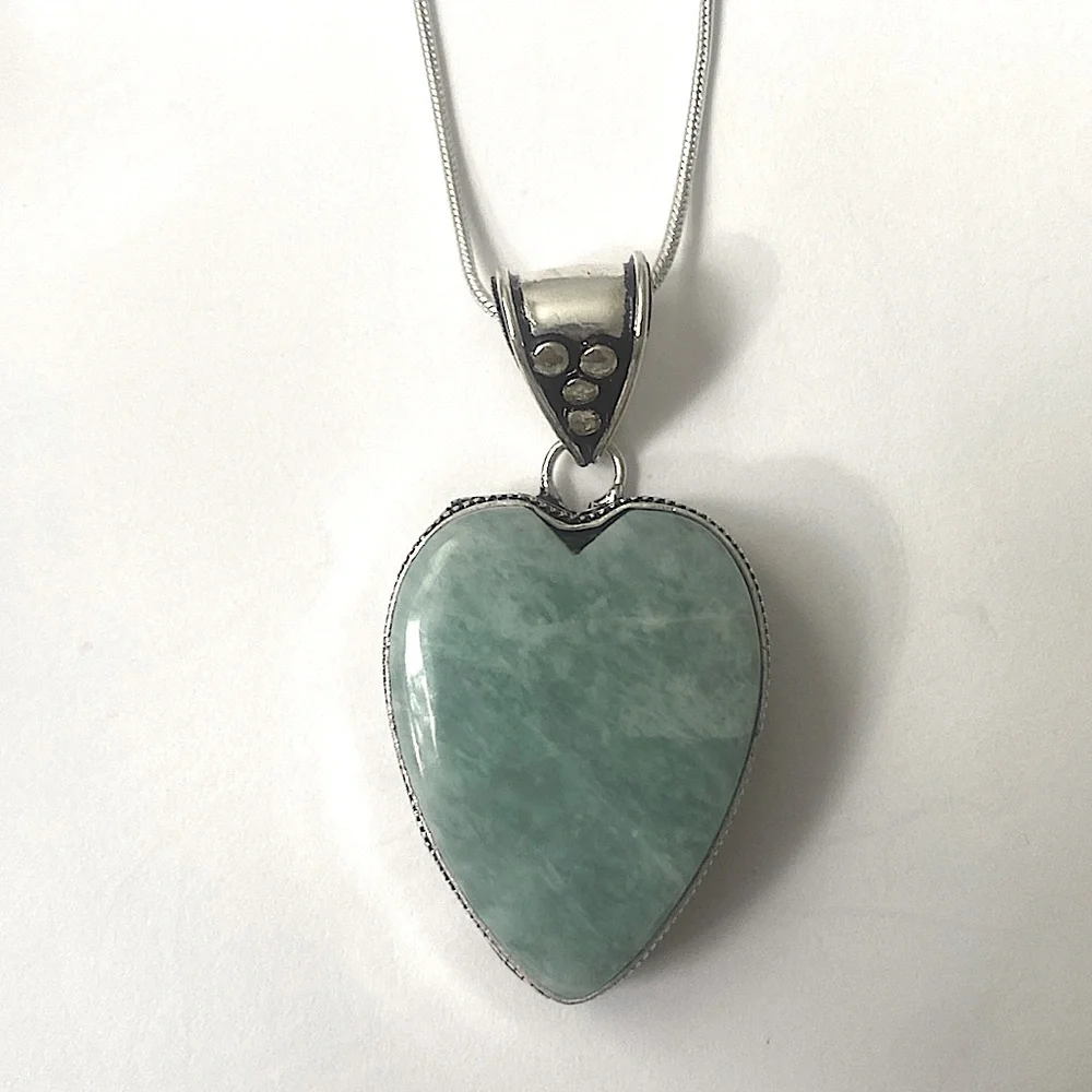 Heart-shaped Amazonite Pendant .925 ss overlay - Picture 4 of 4